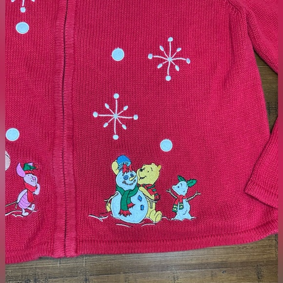 Disney Winnie The Pooh Embroidered Snowy Winter Cardigan Sweater Sz Large Vtg - Picture 3 of 5